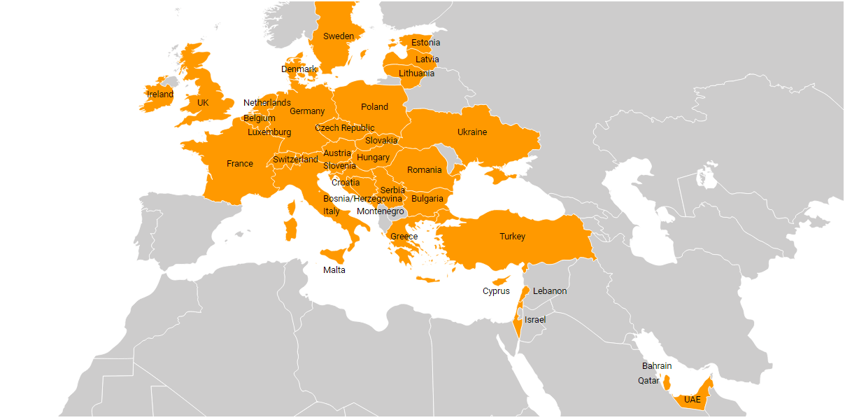 Mapa působení Sixt leasing v Evropě